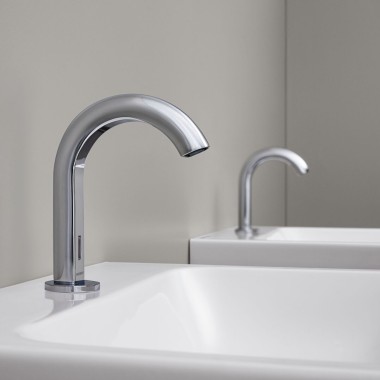 Geberit Piave electronic deck-mounted tap in chrome with infrared sensor for touchless operation Geberit Piave electronic deck-mounted tap in chrome with infrared sensor for touchless operation