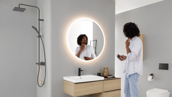 Geberit Option mirror round with furniture and ceramics of the bathroom series Geberit iCon Geberit Option mirror round with furniture and ceramics of the bathroom series Geberit iCon