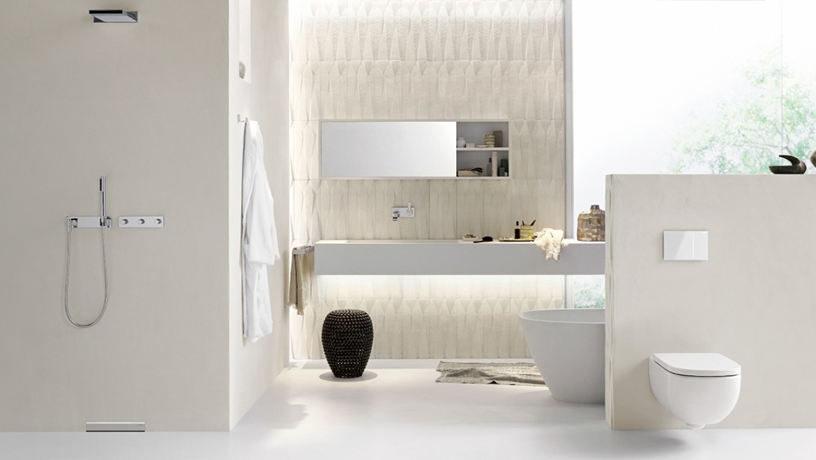 Bathroom with Geberit wall drain for a flooreven shower Bathroom with Geberit wall drain for a flooreven shower