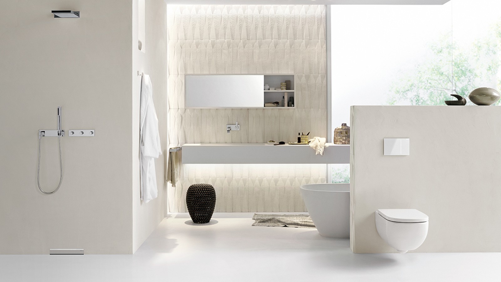 Bathroom with Geberit wall drain for a flooreven shower Bathroom with Geberit wall drain for a flooreven shower