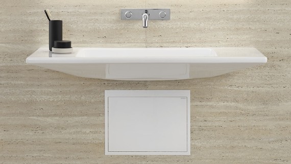 Geberit ONE washbasin with a concealed trap allowing access underneath