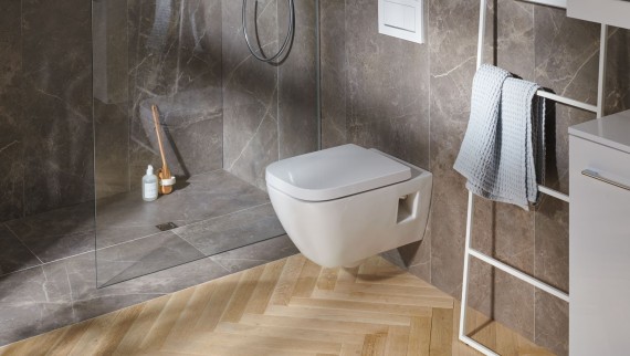 Geberit Selnova Square WC and Geberit shower floor drain Geberit Selnova Square WC and Geberit shower floor drain