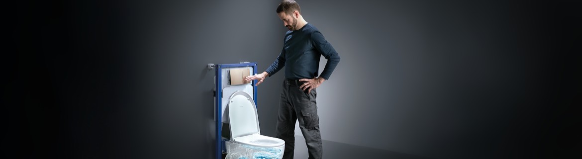 Man flushing the toilet