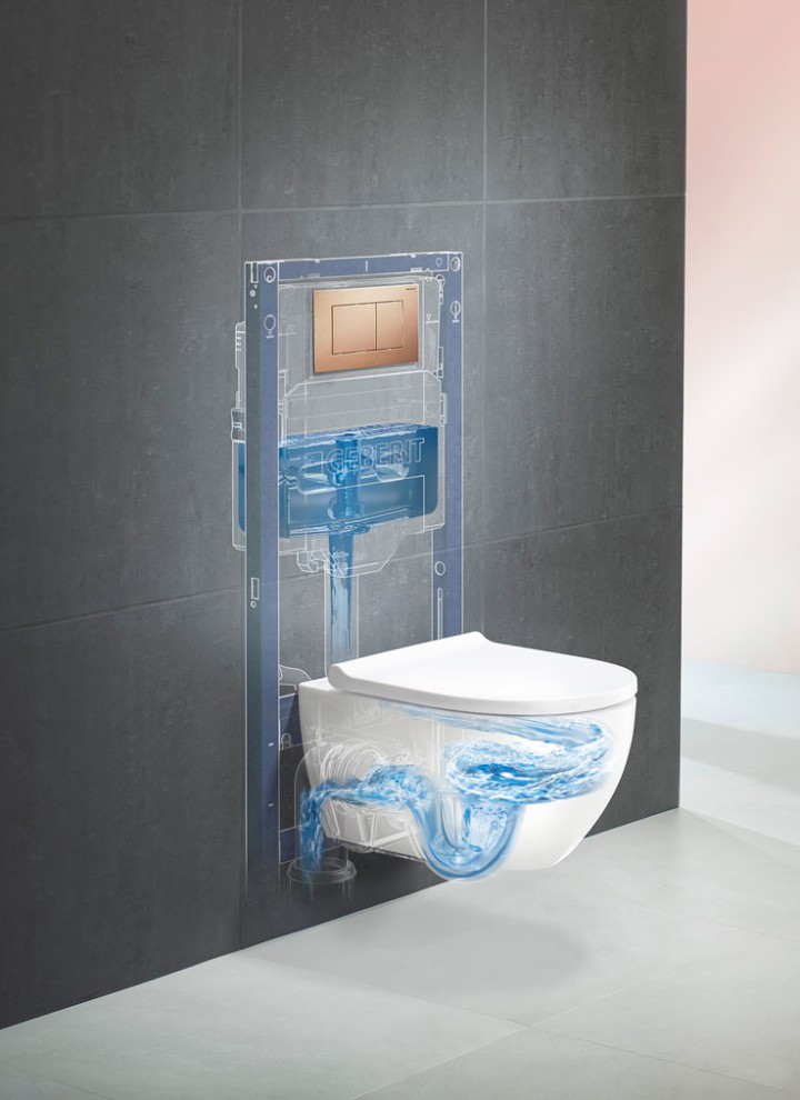 Geberit toilet system with Acanto toilet, TurboFlush and Geberit Sigma40 flush plate