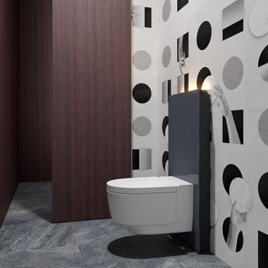 Guest WC with Geberit AquaClean Mera shower toilet and Monolith sanitary module (© Bloomrealities/HTA für H.O.M.E. Haus 2022)