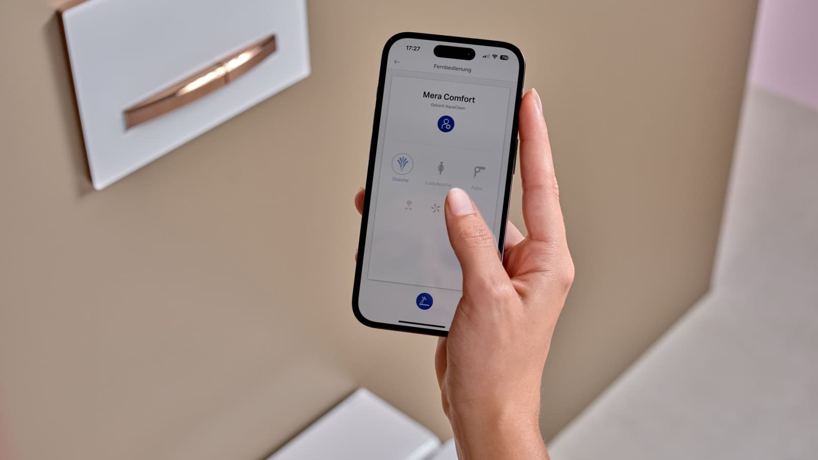 Geberit Mera Comfort shower toilet controlled with the Geberit Home app Geberit Mera Comfort shower toilet controlled with the Geberit Home app