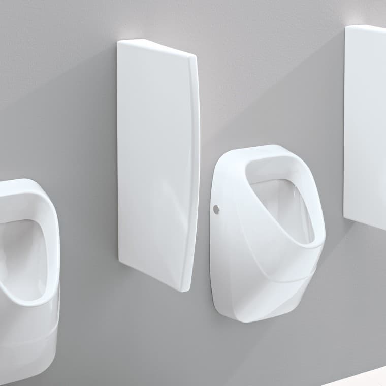 Geberit partition wall made of sanitary ceramic with hidden fastenings Geberit partition wall made of sanitary ceramic with hidden fastenings