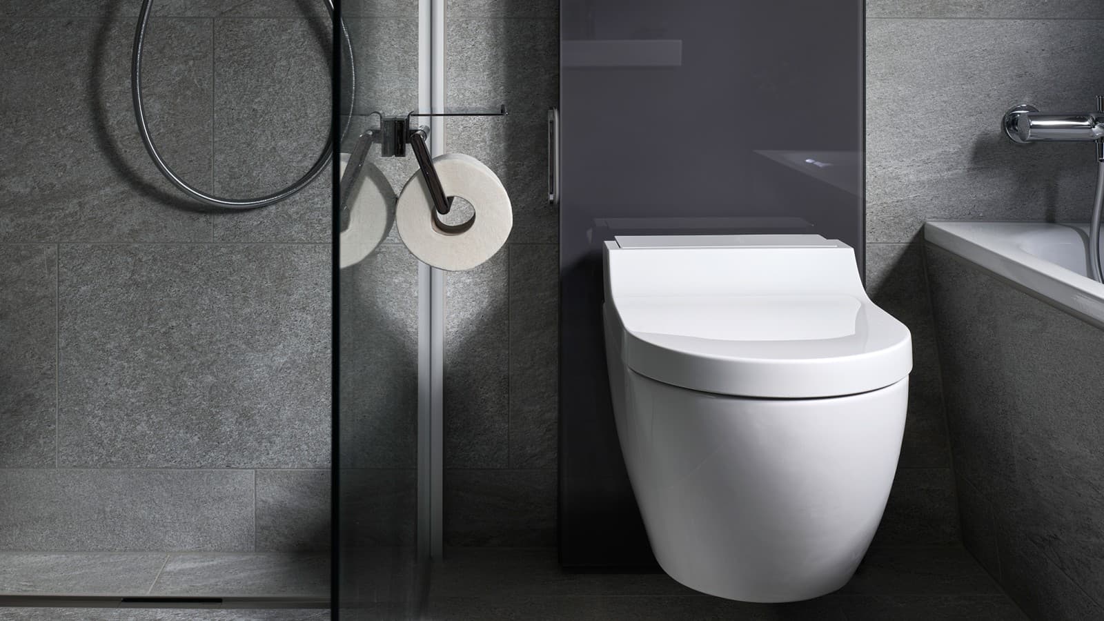 The Geberit Monolith sanitary module with Geberit AquaClean Tuma shower toilet The Geberit Monolith sanitary module with Geberit AquaClean Tuma shower toilet