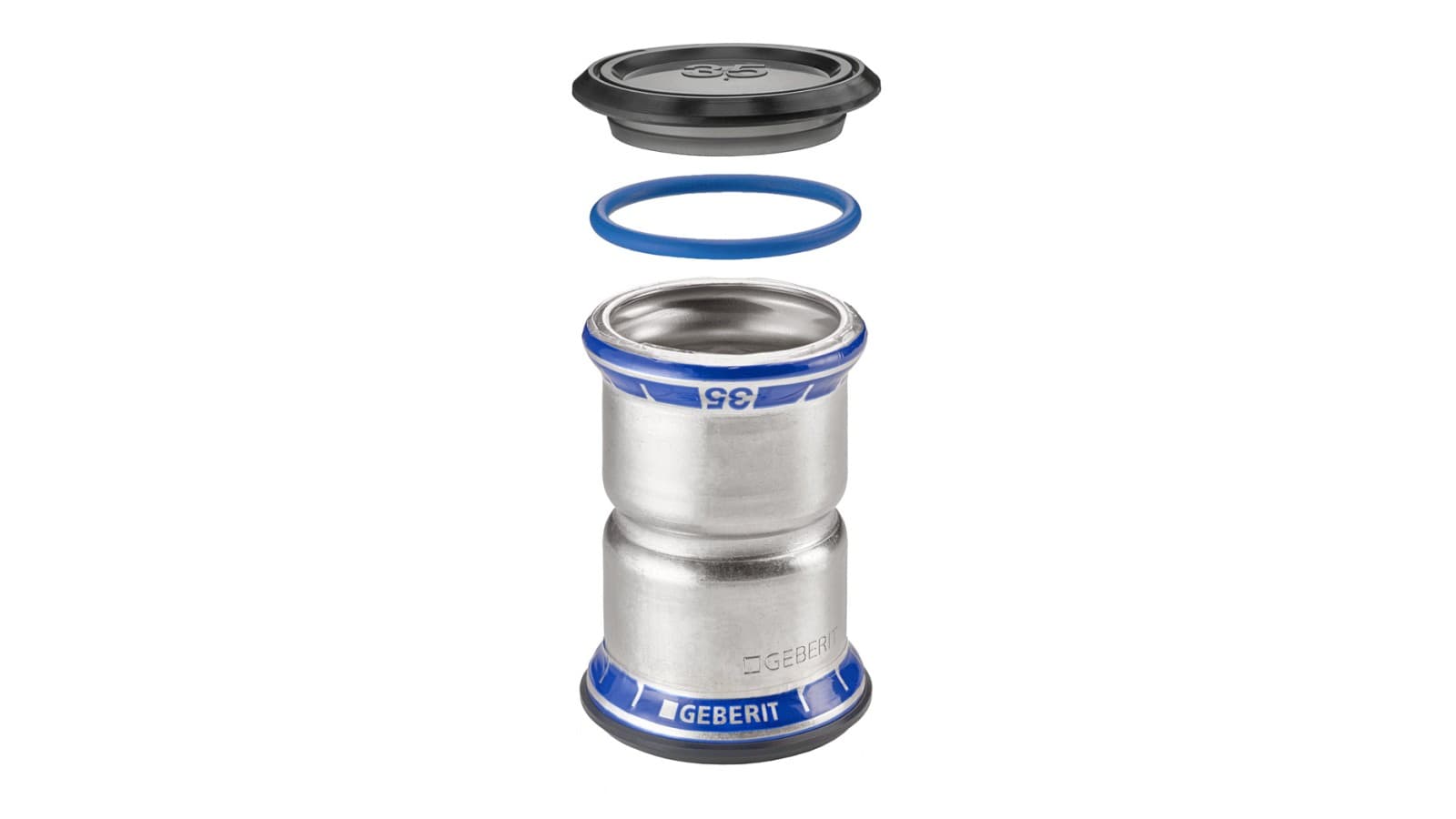 Geberit Mapress Stainless Steel, FKM, blue: for use with oil-containing media Geberit Mapress Stainless Steel, FKM, blue: for use with oil-containing media